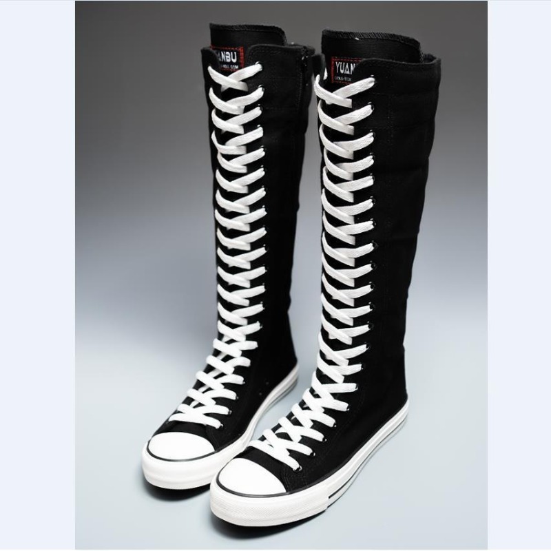 Knee High Boots Women - รองเท้าผ้าใบหุ้มข้อสูงรุ่นใหม่ปี 2025 สำหรับผู้หญิง สไตล์เกาหลี แบบยาว มีเชือกผูกและซิป