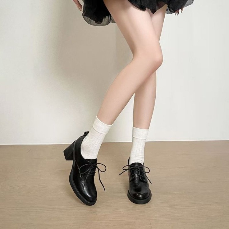 Oxford Lace Up Women - รองเท้าอ็อกซ์ฟอร์ดหัวเหลี่ยมแบบผูกเชือกสำหรับผู้หญิง หนังเทียม ส้นบล็อกหนา สไตล์วินเทจ ส้นสูง รองเท้าปั๊ม