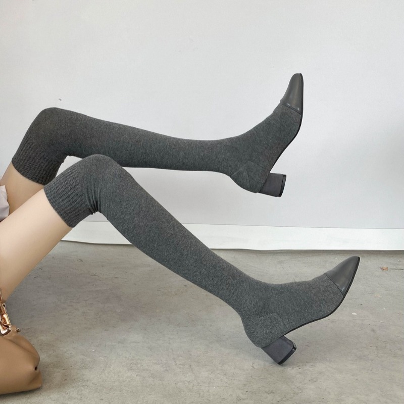 Sock Boot Women - ถุงเท้าเข่าสูงรองเท้า 2025 ฤดูใบไม้ผลิและฤดูใบไม้ร่วงใหม่รองเท้าเดี่ยวบางถักชี้ Toe Block Heel