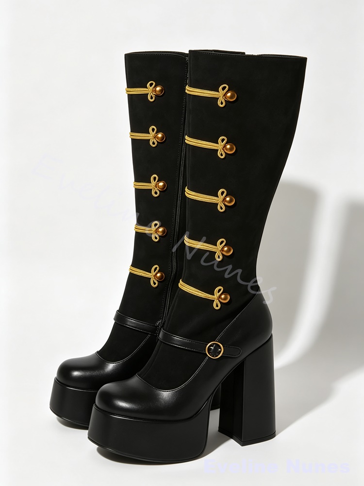 รองเท้าบูทสูงถึงเข่าสไตล์เรโทร - Court Heel Pointed บทวิจารณ์และราคา