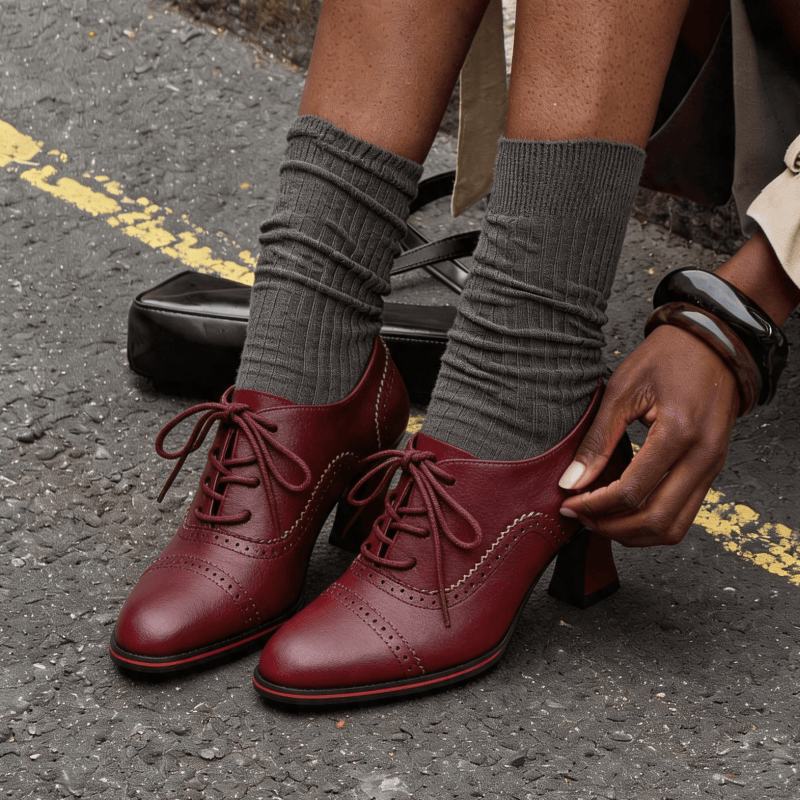 รองเท้าส้นเตี้ยหนังเทียมสำหรับ - Oxford Lace Up Women บทวิจารณ์และราคา